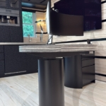 Custom blackened steel desk metal legs & bar top as well as the custom polished stainless-steel beer tap RBL Metals